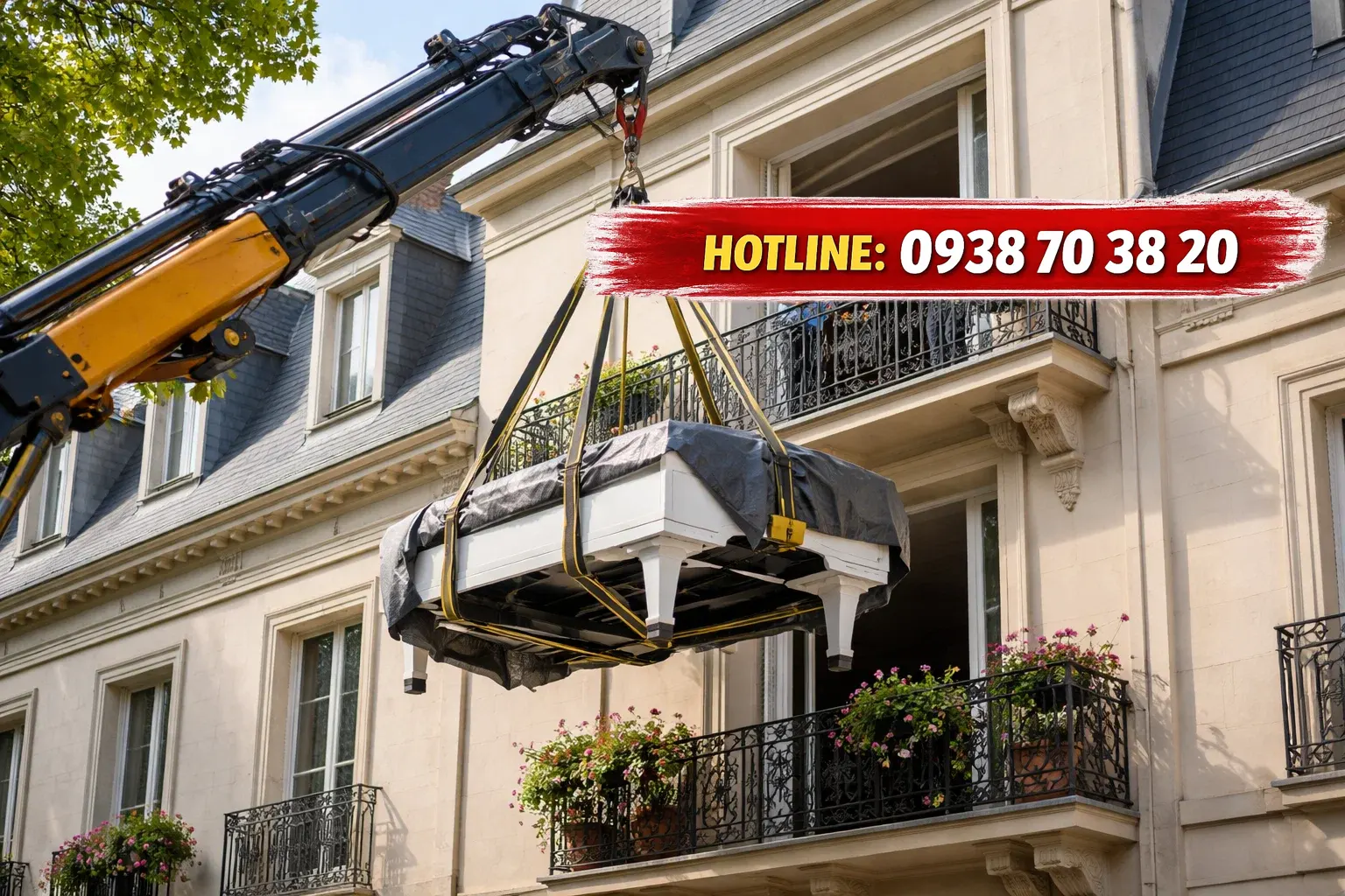 Cẩu piano lên ban công