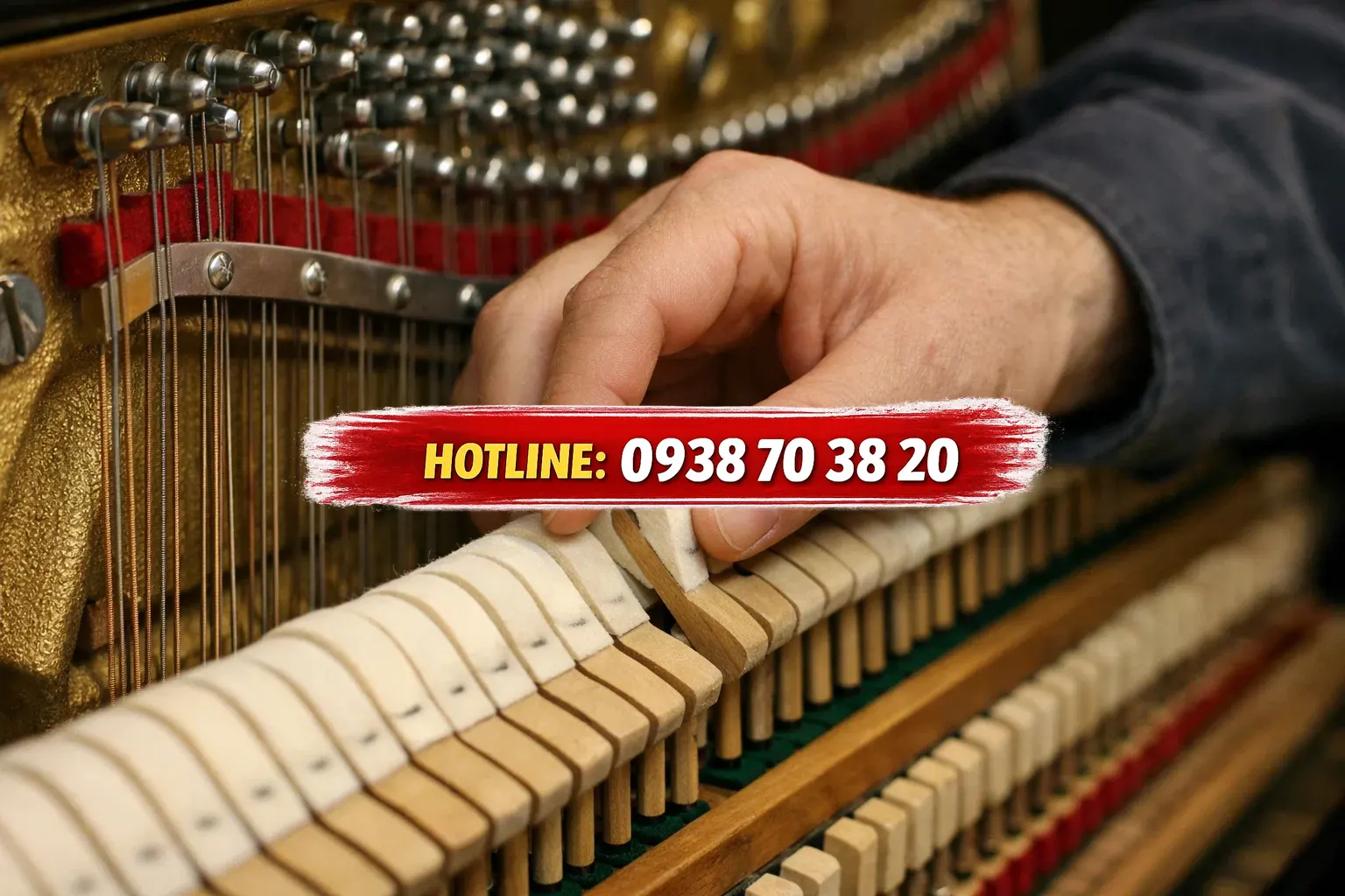 Kỹ thuật viên kiểm tra piano